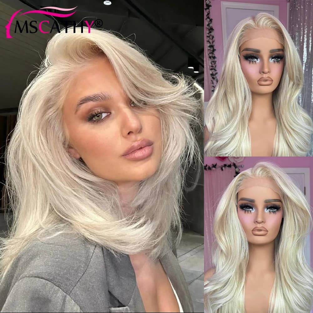 Perruques en cheveux humains blondes perlées superposées 220% pour femmes, perruque ondulée sans col