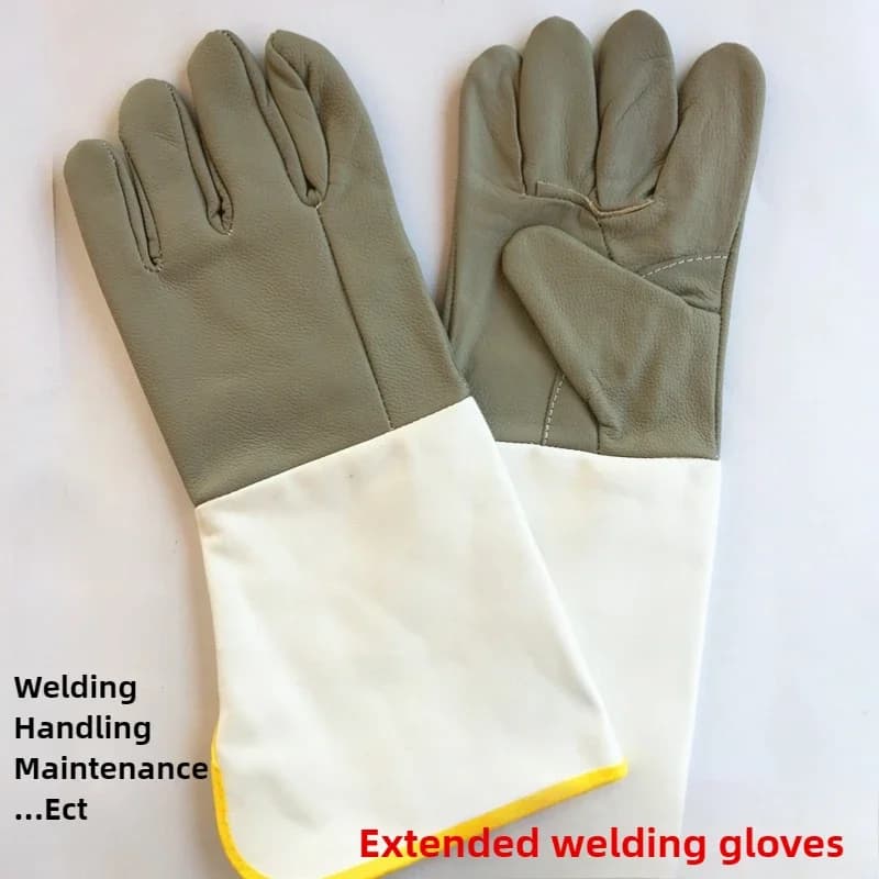 Gants de travail en cuir de vache pour la soudure |   Manches longues et larges |   Bouche large rés