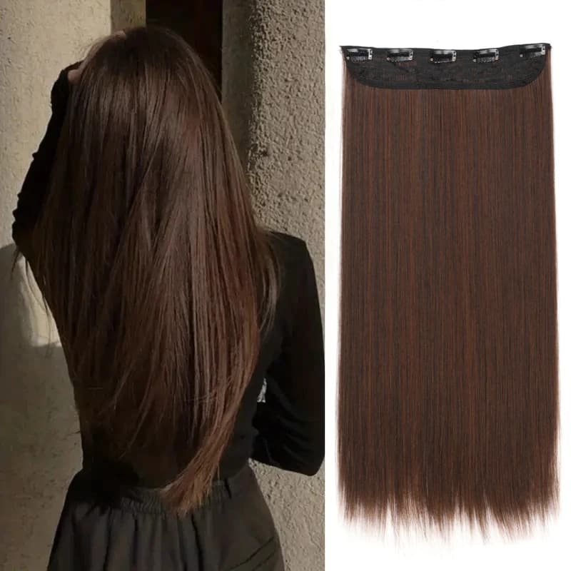 Extensions capillaires synthétiques longues et lisses de 24 pouces, postiche Invisible une pièce à 5