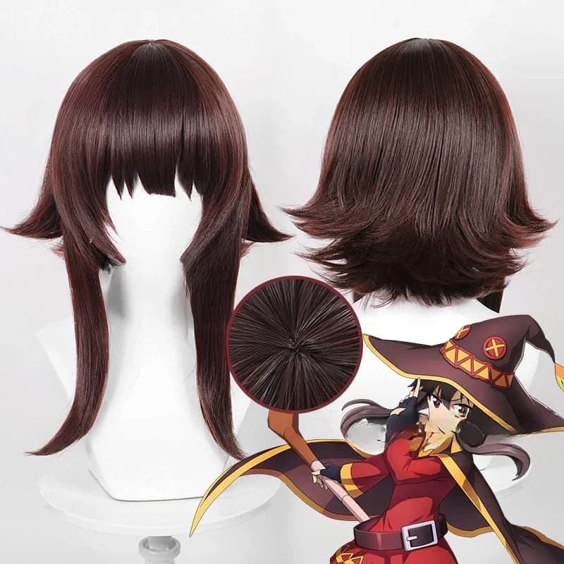 Perruque de Cosplay Anime Megumin 32cm, cheveux courts, perruques synthétiques résistantes à la chal