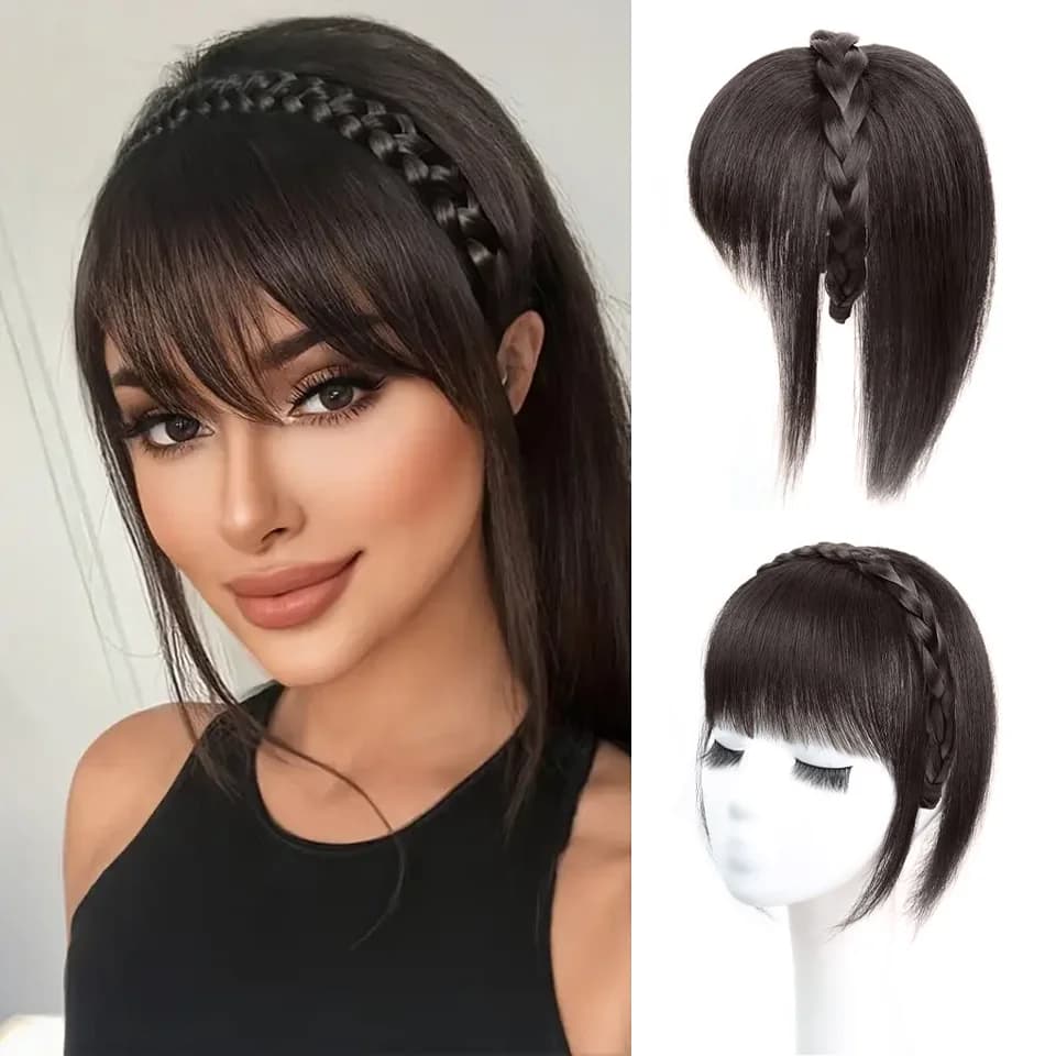 LUPU – bandeau tressé Chic avec frange et frange à clipser, Extensions capillaires synthétiques liss