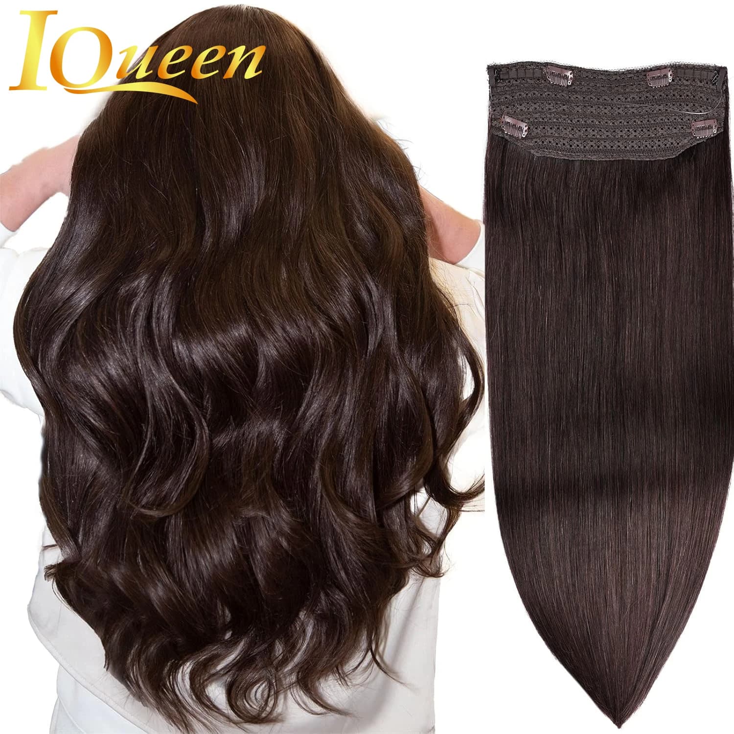 # 2 Extensions de cheveux lisses en fil invisible, 3/4 tête complète, extensions de cheveux humains 