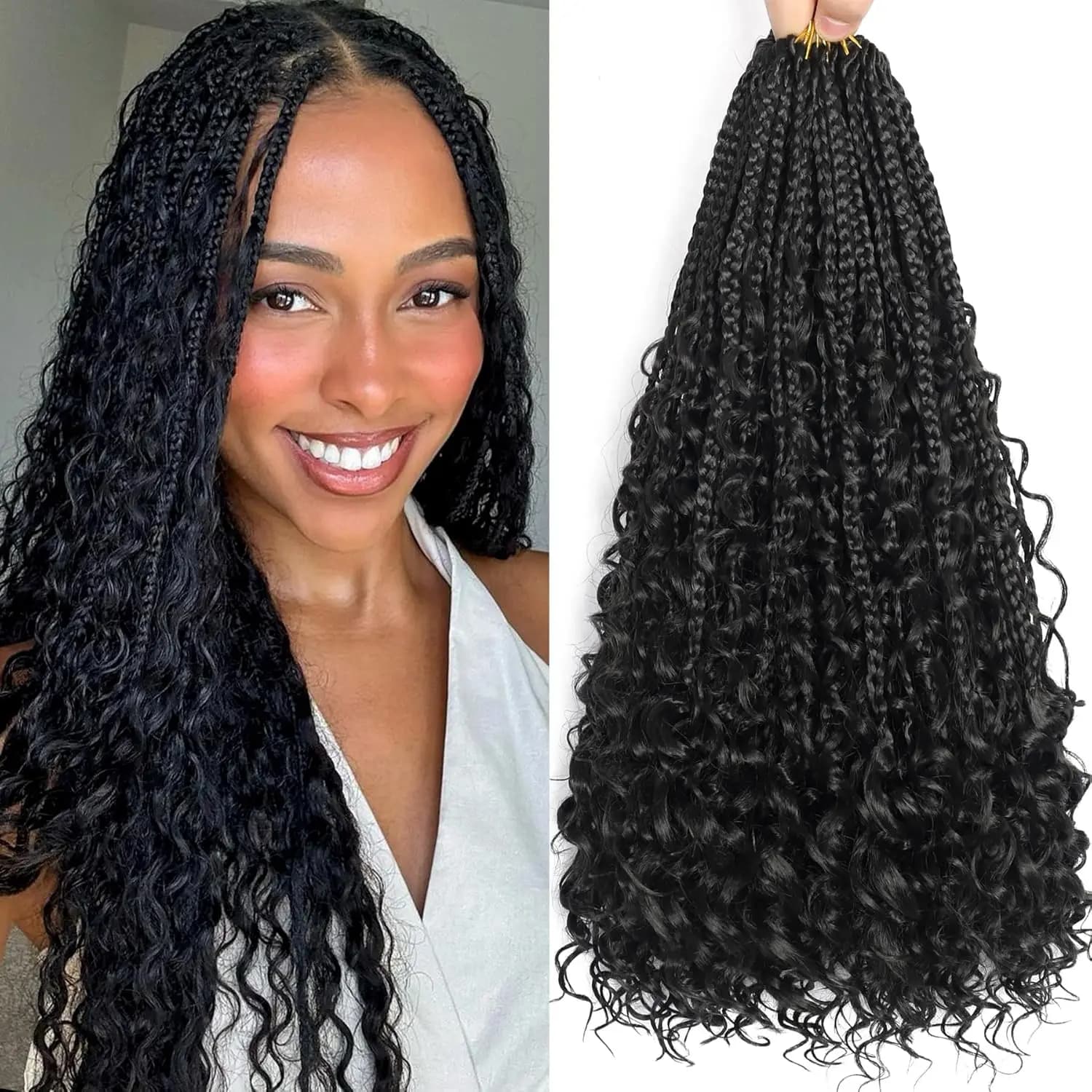 14/18/24 pouces déesse boîte tresses Crochet cheveux pré-bouclés Boho Crochet boîte tresses avec ext