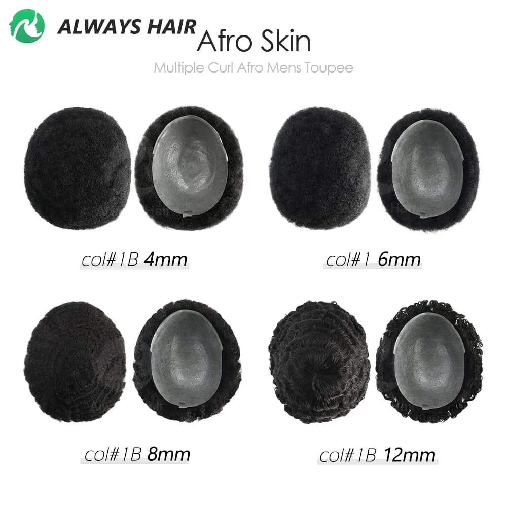 Afro toupet Curl 4mm 6mm 8mm 12mm 0.12-0.14mm peau Afro perruque pour hommes noirs vrais cheveux hum