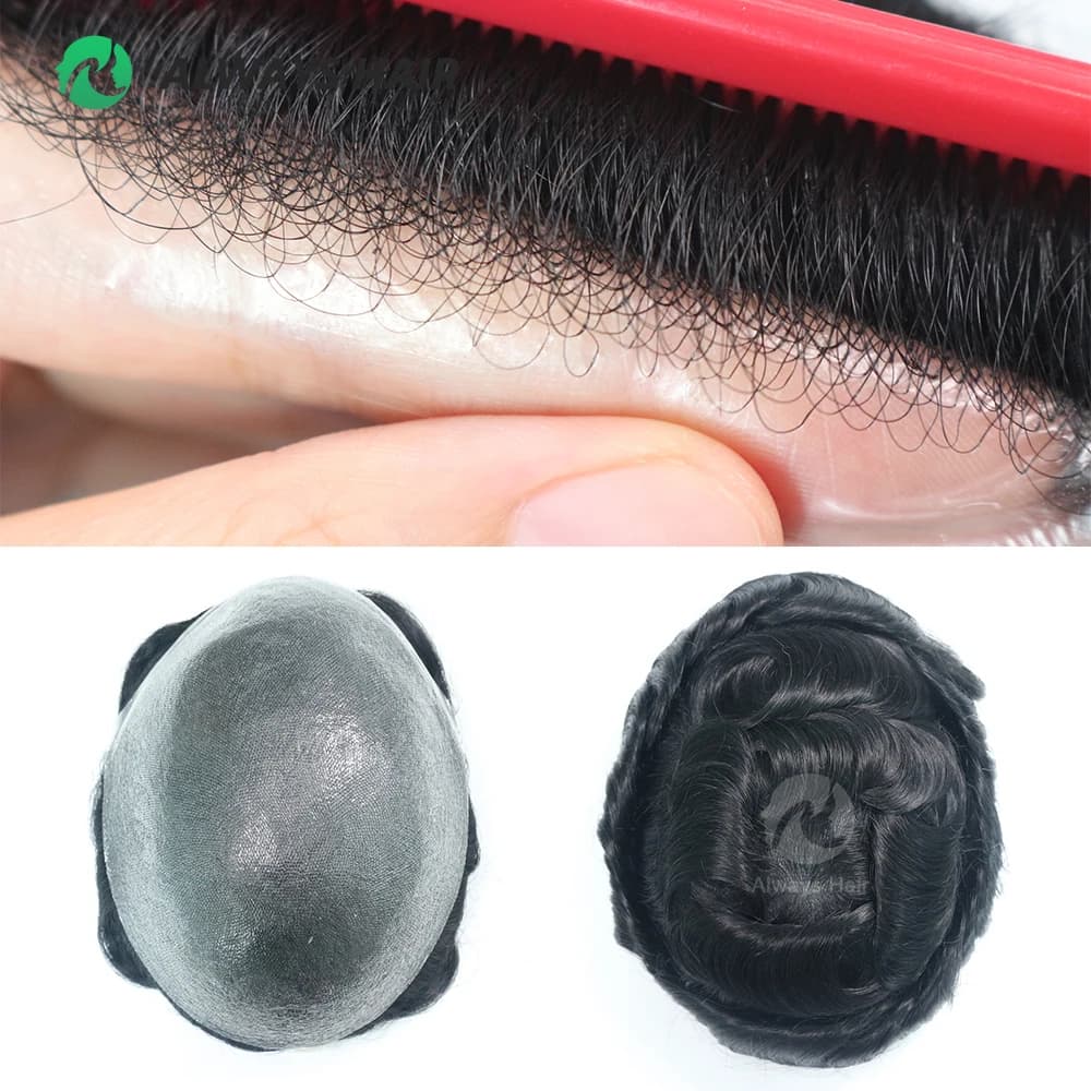 Unité de système de cheveux invisibles pour hommes, toupet à Base Super fine de 0.03 à.04mm, cheveux