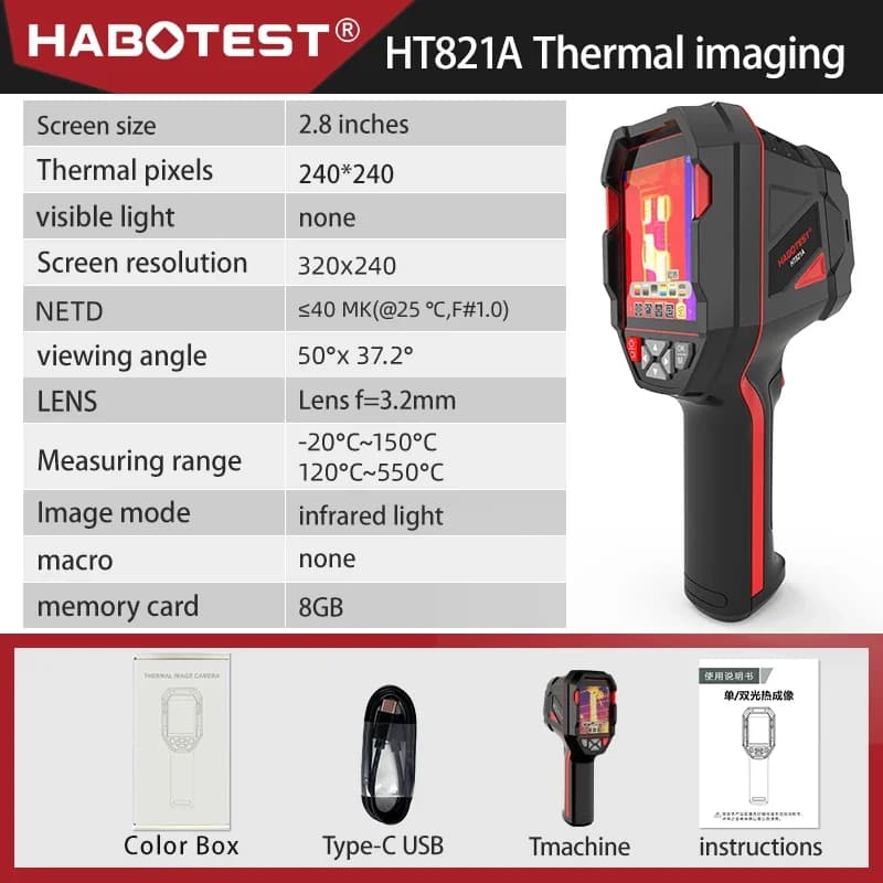 Caméra thermique rechargeable HABOTEST HT821A -20 ℃ ~550 ℃   Caméra thermique portative étanche à la