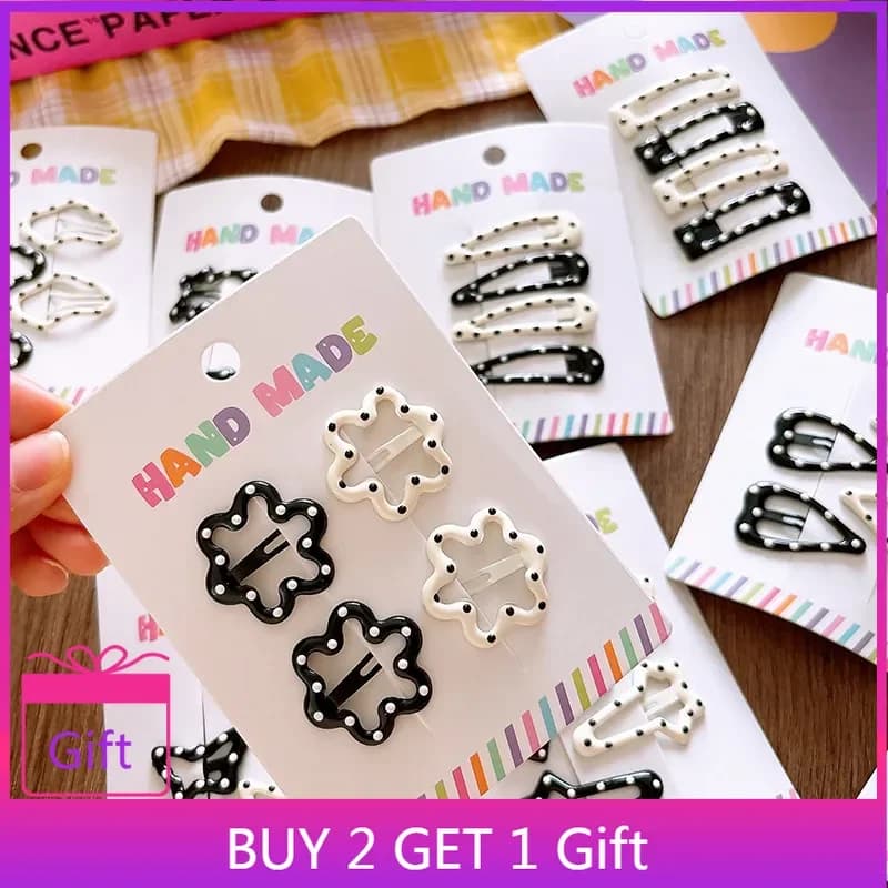 Strass Vintage à pois étoile pinces à cheveux ensemble japonais doux fille coeur géométrique Flyaway