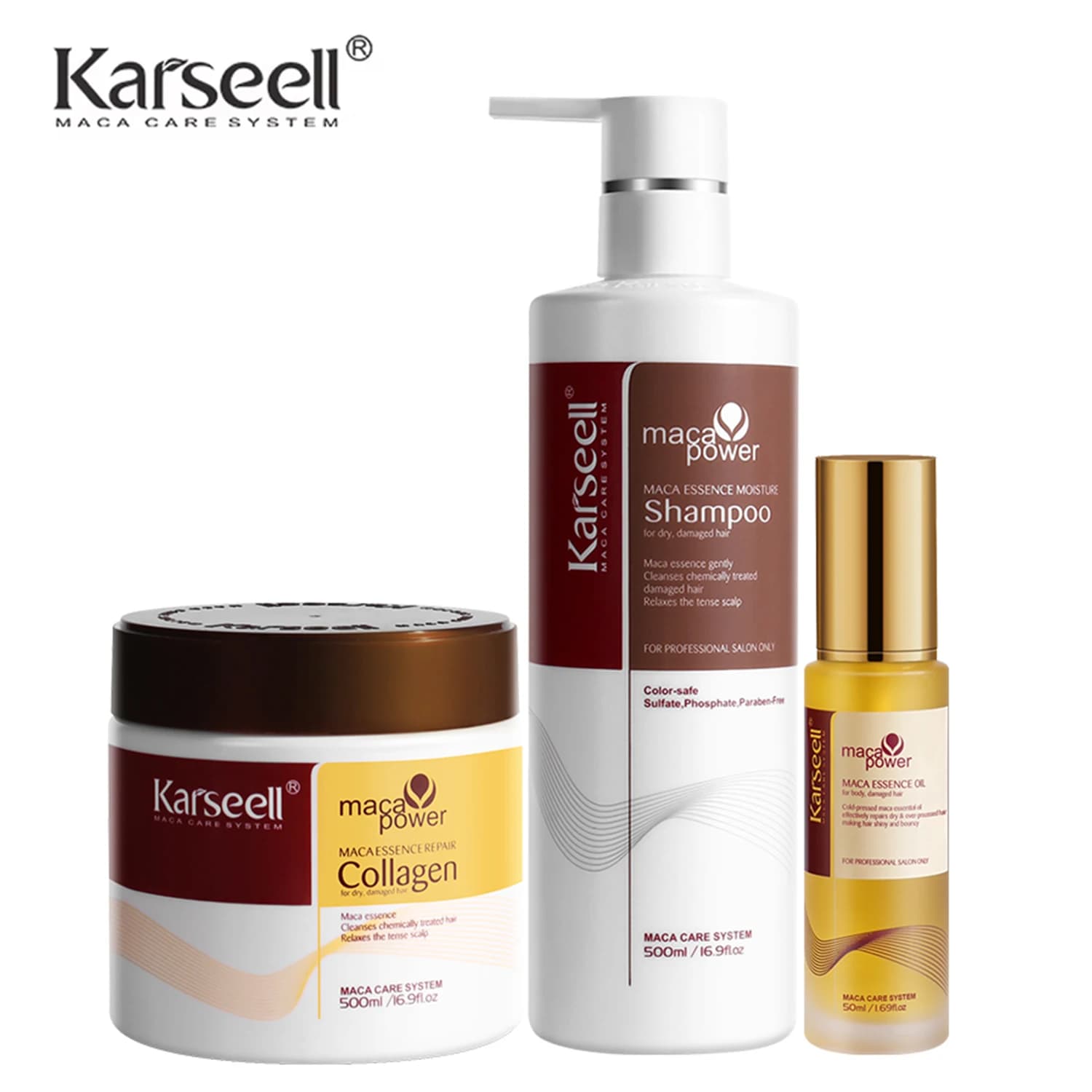 Karseell 3 pièces ensemble masque capillaire au collagène + Argan Oi + shampoing capillaire Essence