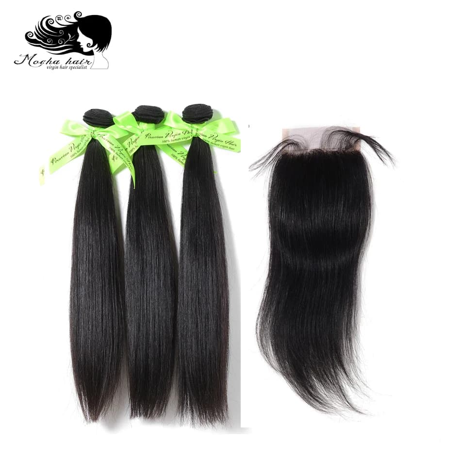 Tissage en lot péruvien naturel vierge avec Lace Closure – MOCHA Hair, cheveux lisses, 10A, 4x4 ou 1