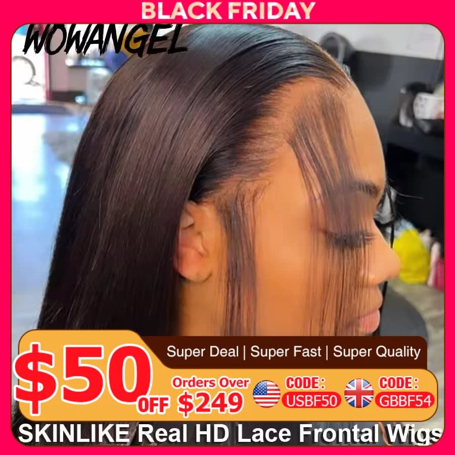 Perruque Full Lace Front Wig naturelle lisse, cheveux humains, 13x6, 250%, 34 pouces, pre-plucked, p