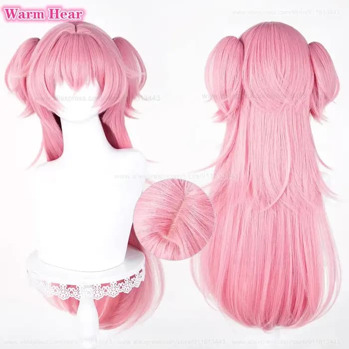 Nouveau! Perruque de cosplay Anime Momoi Airi longue de 78 cm, rose, double queue de cheval, cheveux