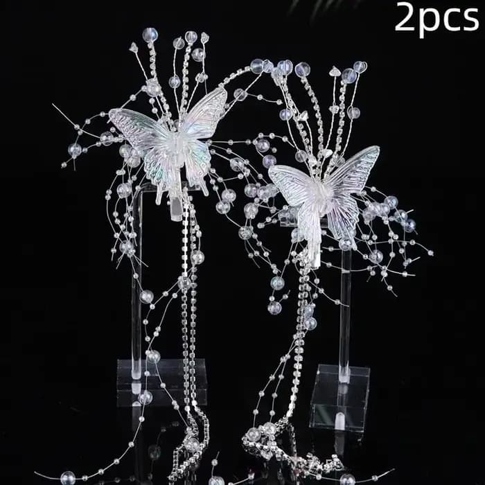 Pinces à cheveux longues avec pampilles en cristal et papillon, 1 paire, accessoires capillaires bri