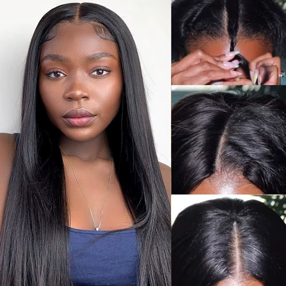 Sans colle droite V partie perruque cheveux humains brésilien os droite perruques de cheveux humains
