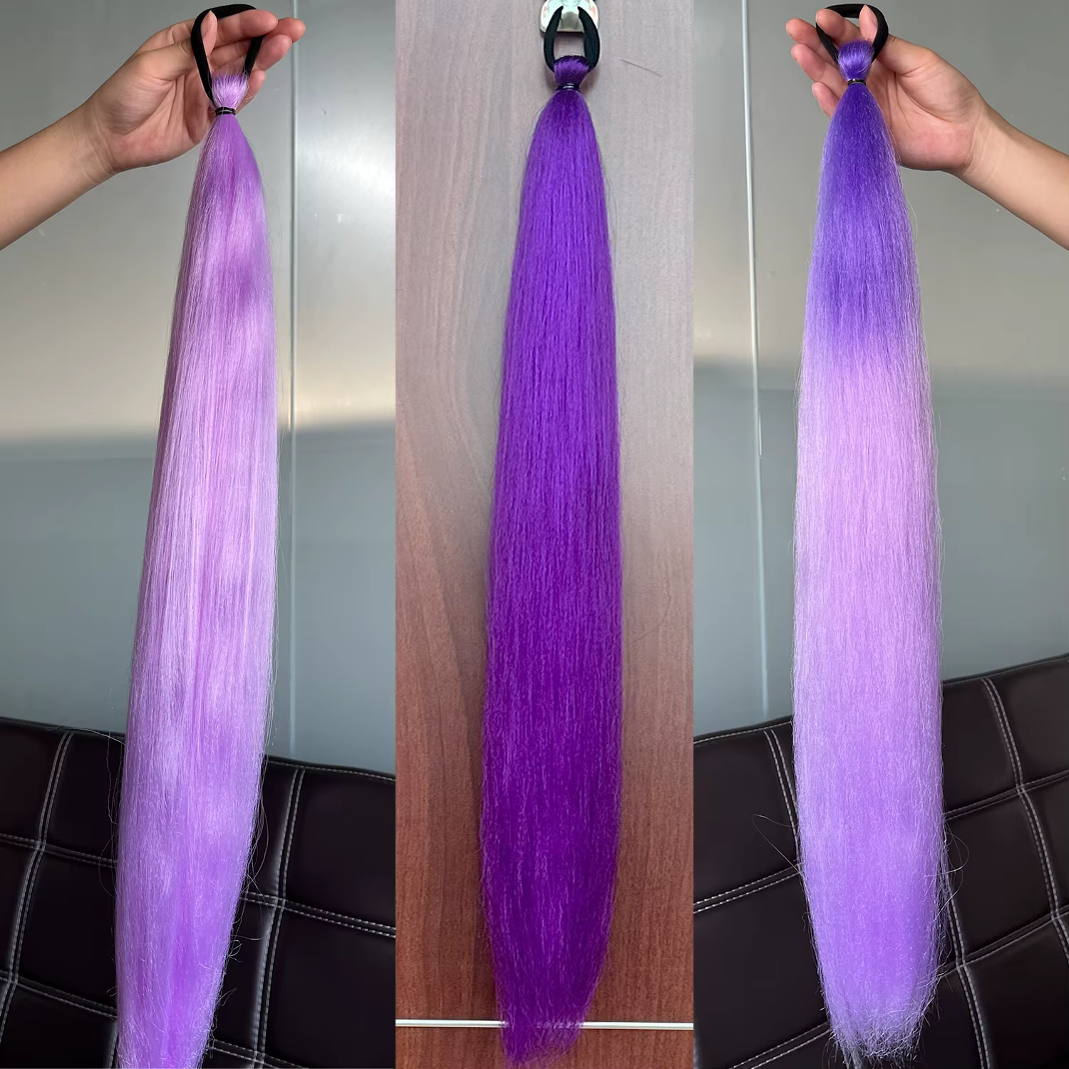 Queue de cheval synthétique longue et lisse de 28 pouces, queue de cheval tressée violette avec élas
