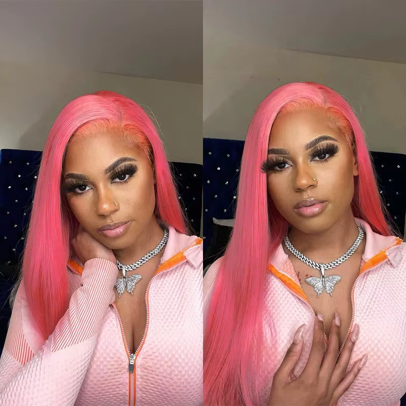 Perruque Lace Front Wig naturelle lisse rose clair, 13x4, 13x6, HD, pre-plucked, colorée 613, pour f