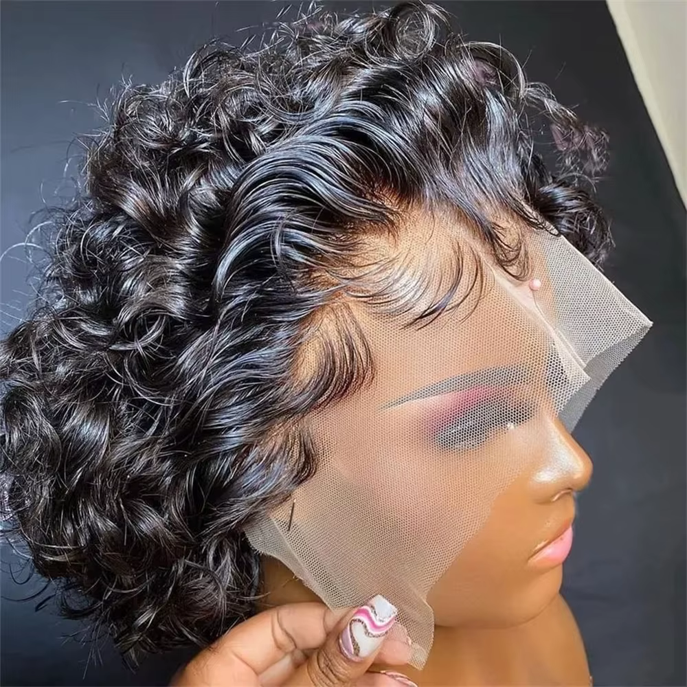 Perruque Lace Frontal Wig 100% naturelle bouclée, coupe Pixie, 13x4, 13 × 1, perruque Bob courte, bo