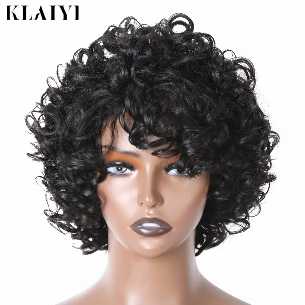 Klaiyi Hair – perruque de cheveux humains courts, amples et bouclés, coupe Pixie, avec vagues rebond