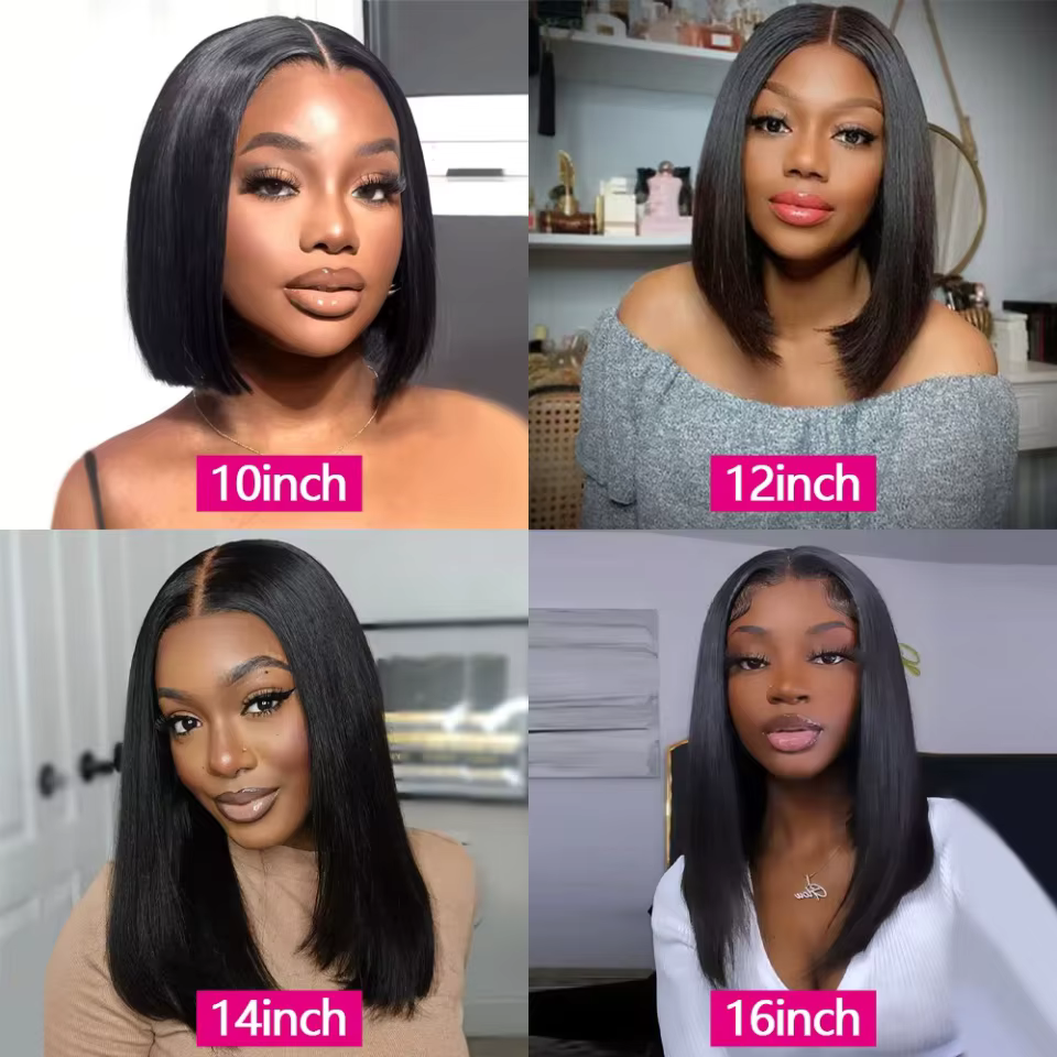 Perruque droite bob sans colle, cheveux humains 100%, dentelle transparente 4x4, prête à porter et p