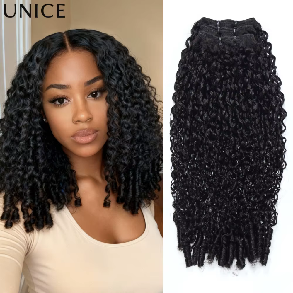 UNice 3 pièces de mèches de cheveux bouclés birmans 100% cheveux humains avec des extrémités en spir
