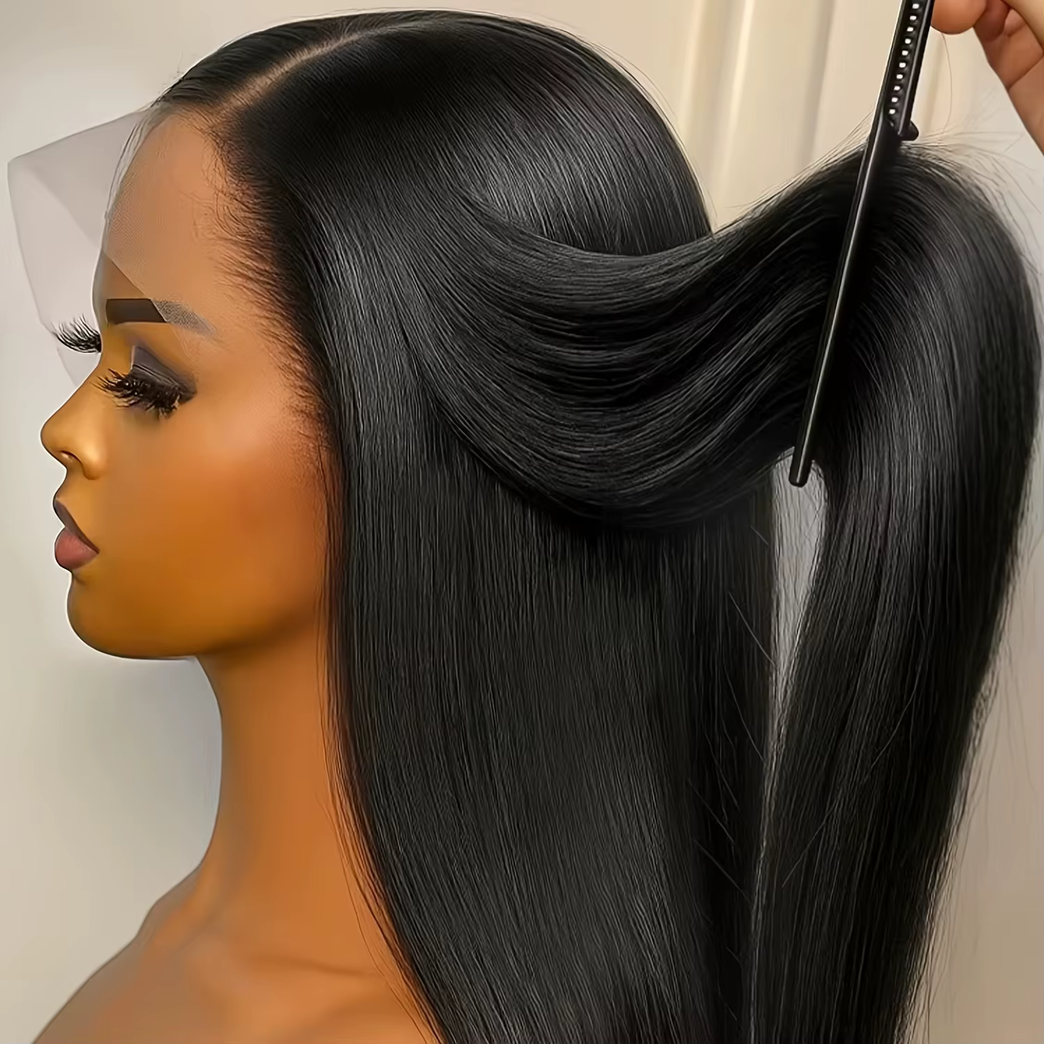 Perruque brésilienne pré-épilée en cheveux humains lisses, 100% naturelle, avec dentelle transparent