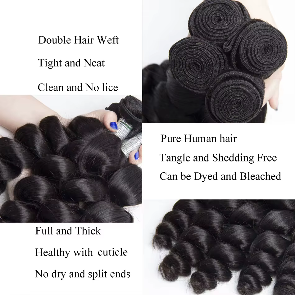 Extensions de cheveux humains brésiliens vierges non traités, ondulés lâches, 30, 32, 40 pouces, 1,