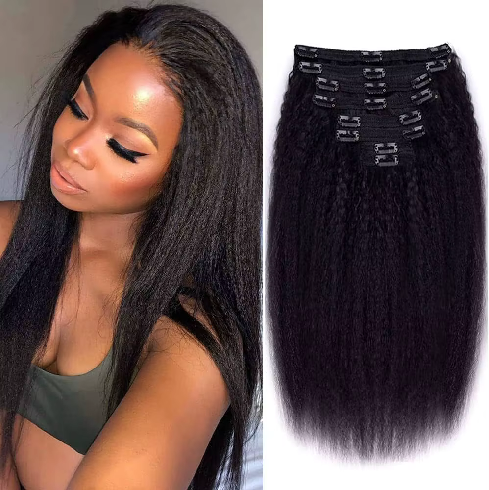 Extensions de cheveux humains crépus lisses, couleur naturelle, 100% cheveux humains Remy, 120G, 8 p