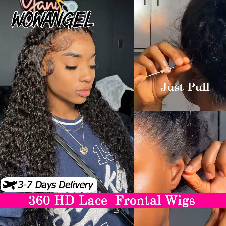 Perruque Full Lace Wig sans colle naturelle ondulée, cheveux humains bouclés, queue de cheval haute,
