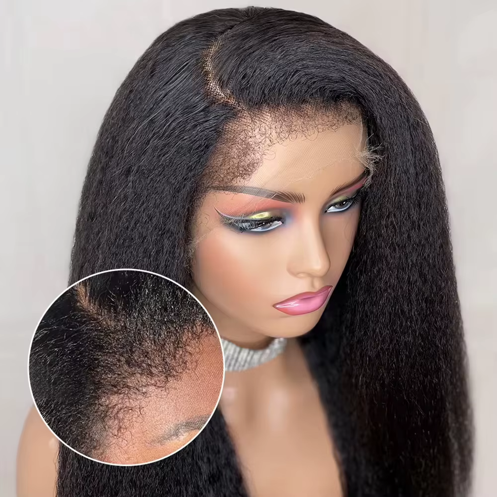 Perruque Kinky Straight à 250 % de densité, fabriquée en cheveux humains, avec une dentelle frontale