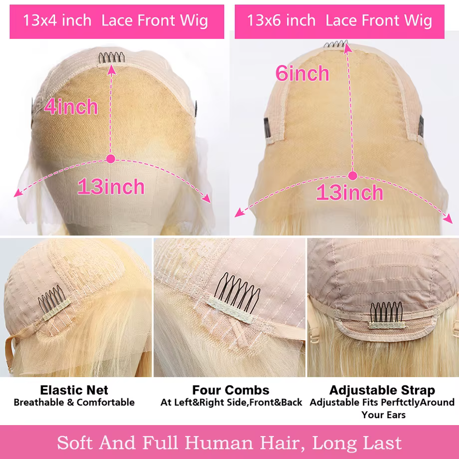 Perruque Deep Wave Lace Front Wig naturelle bouclée, cheveux humains, couleur blonde 613 HD, 13x6, 1
