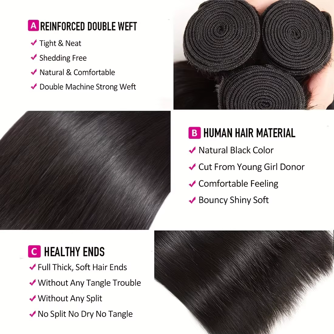 Cheveux humains lisses, 3 paquets avec frontal en dentelle 13x4, paquets de cheveux brésiliens vierg