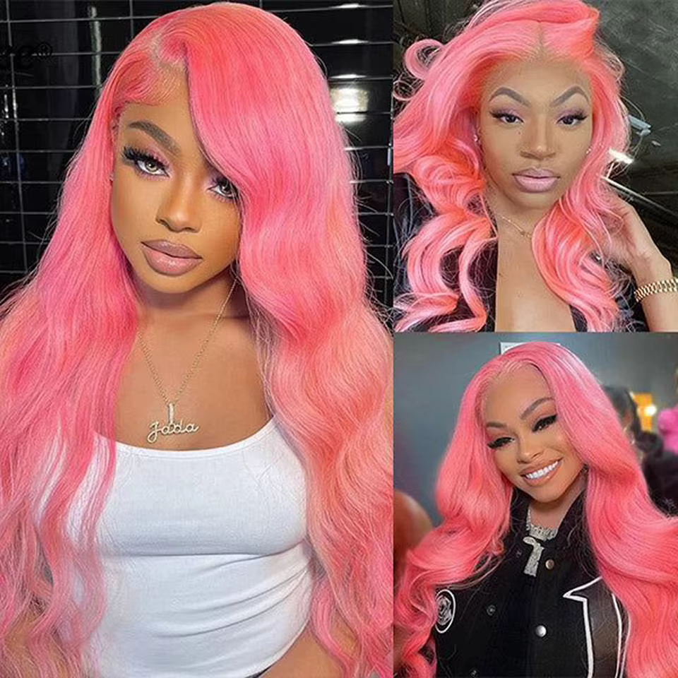 Sophia-Perruque Lace Front Wig naturelle brésilienne, cheveux lisses, pre-plucked, couleur rose, 13x