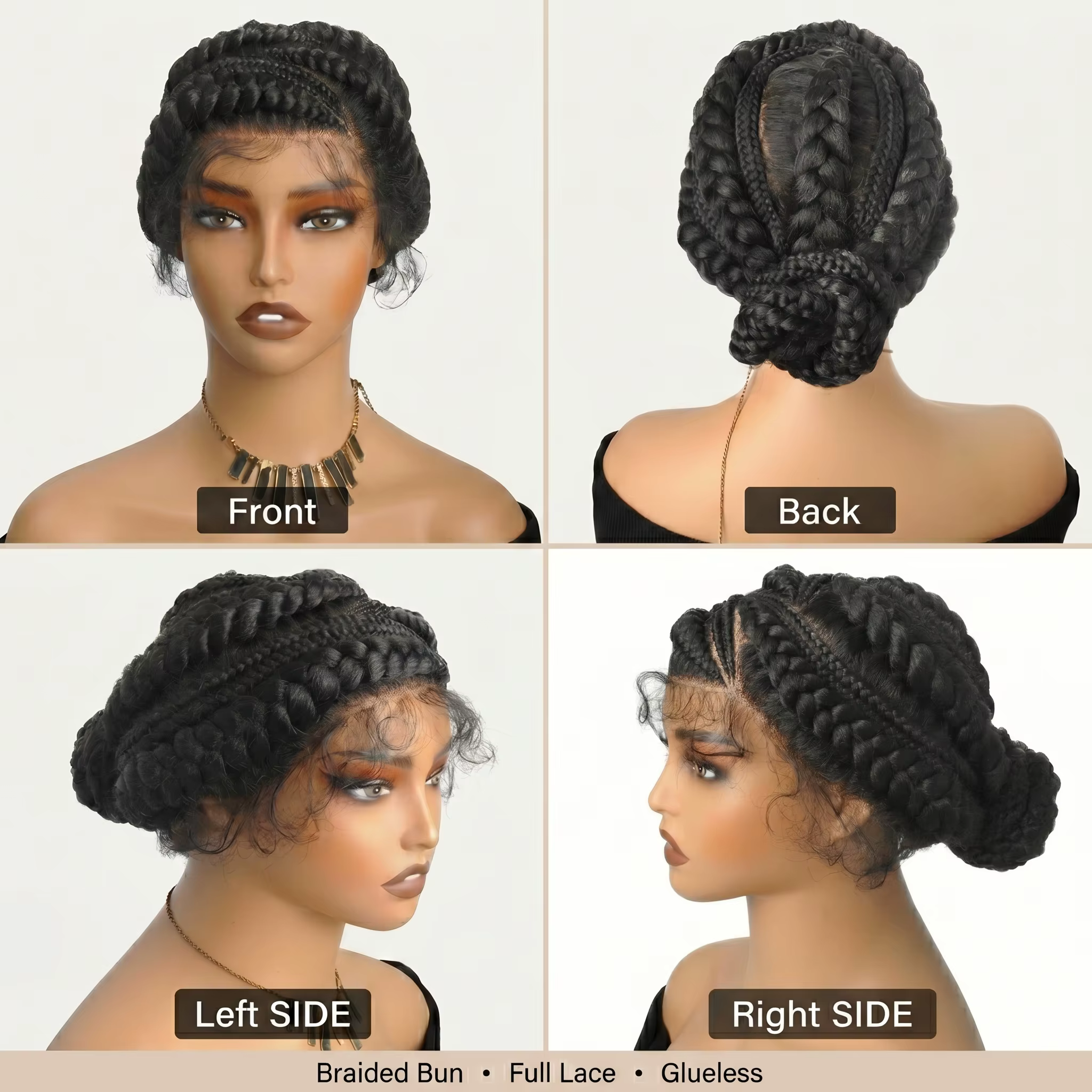 Perruque tressée sans colle avec chignon cornrow, perruques synthétiques tressées à dentelle complèt