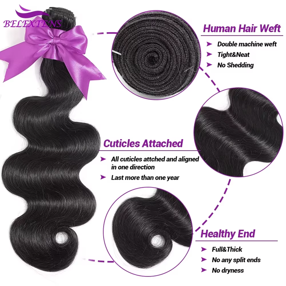 Belextens Body Wave Tissage Humain Hair 12-32 pouce Tissage Brésilien 100% Cheveux Humain Meche Tiss