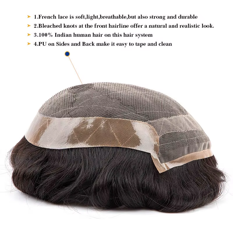 Perruque toupet en cheveux naturels pour homme, prothèse masculine, densité 130%, système d'exhuast,