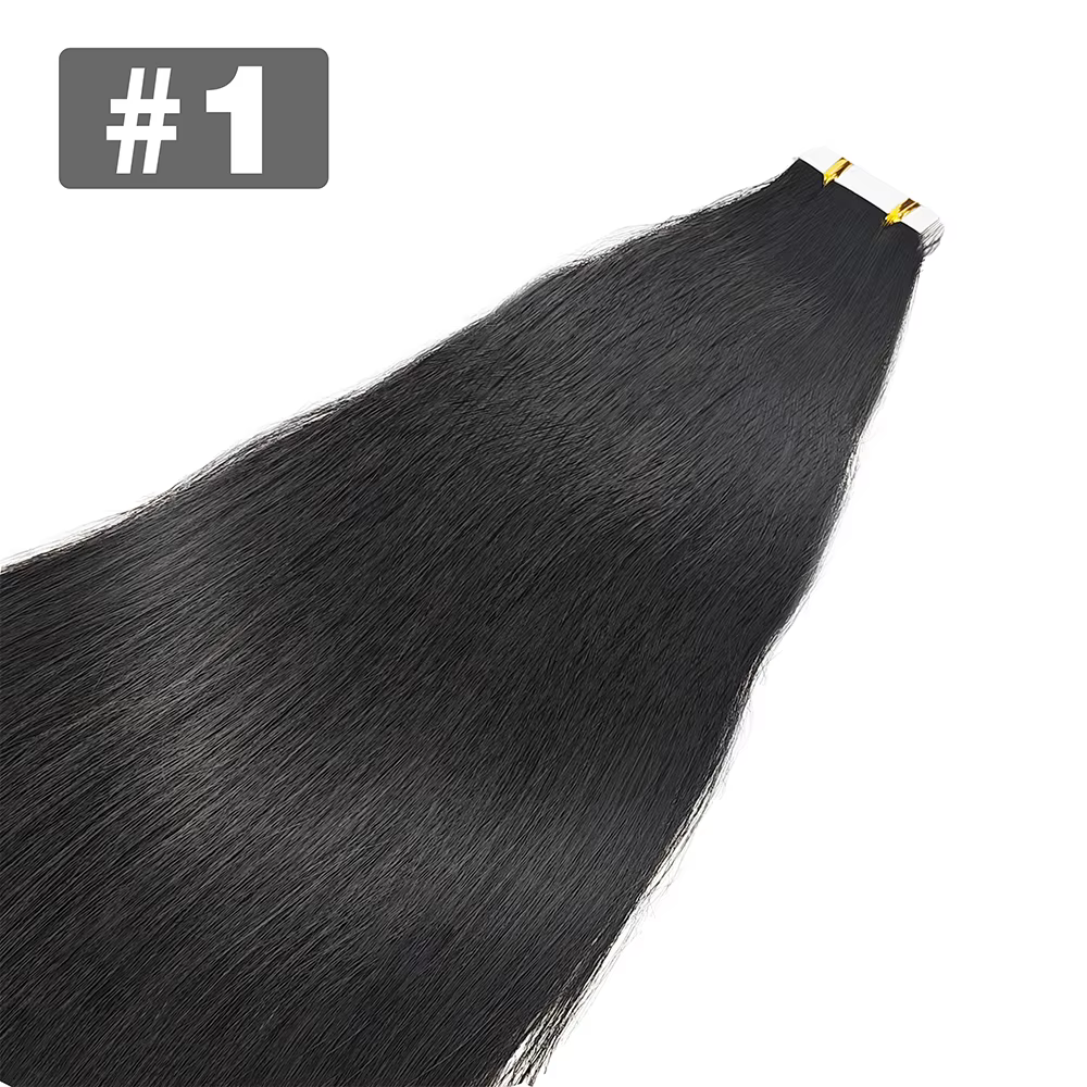 Extensions de cheveux à bandes adhésives lisses 100% cheveux humains 20 pièces Noir naturel Invisibl