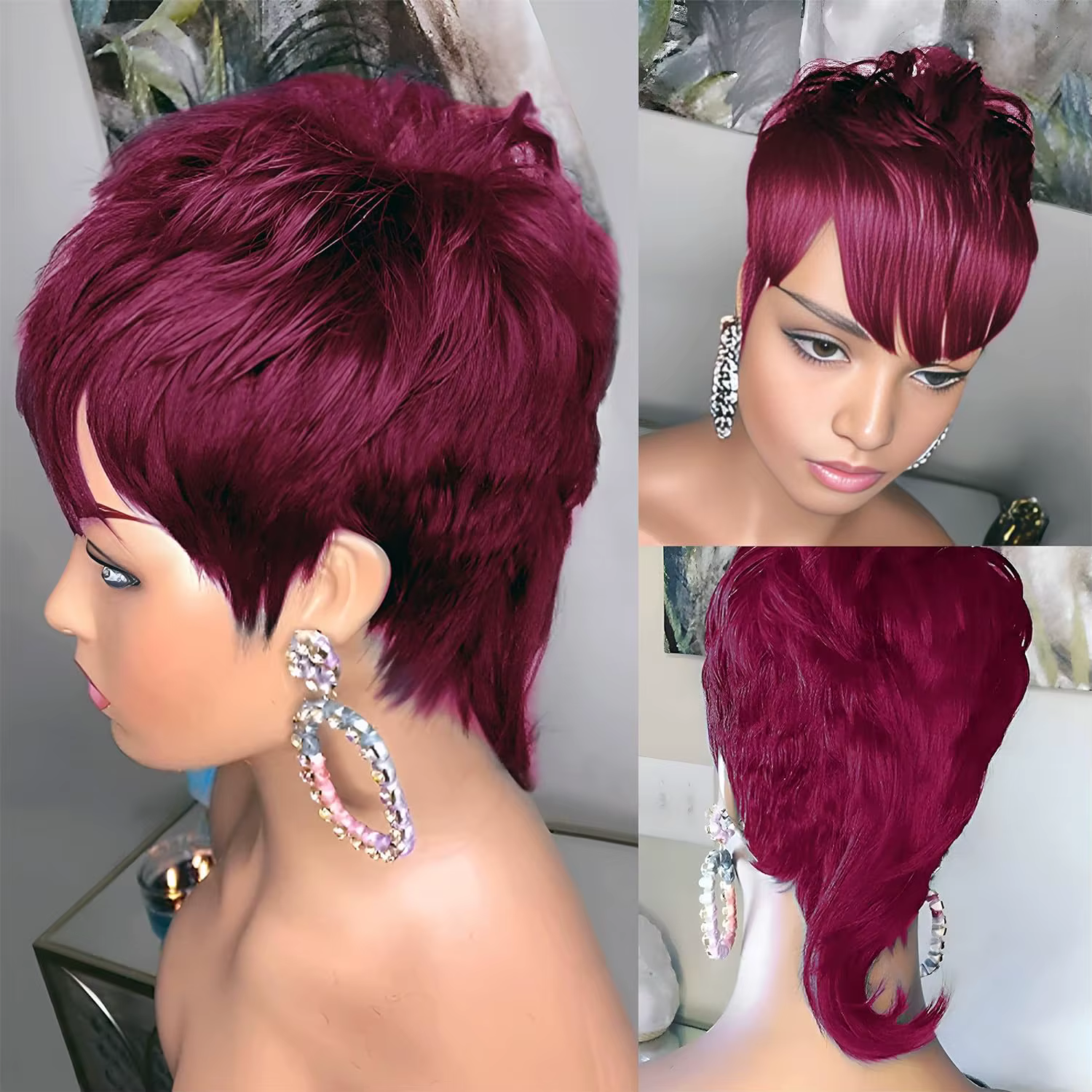 Perruque de Liban et pour femmes noires, coupe Pixie synthétique noire naturelle, taille réglable, p
