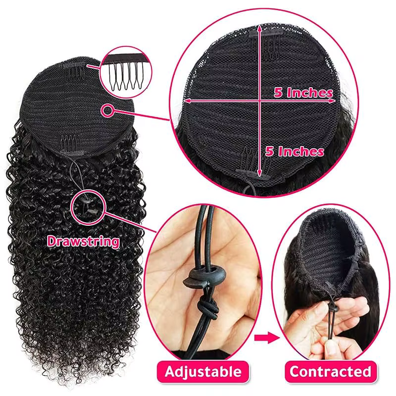 Extensions de queue de cheval bouclées vague profonde cordon queue de cheval pour les femmes noires 