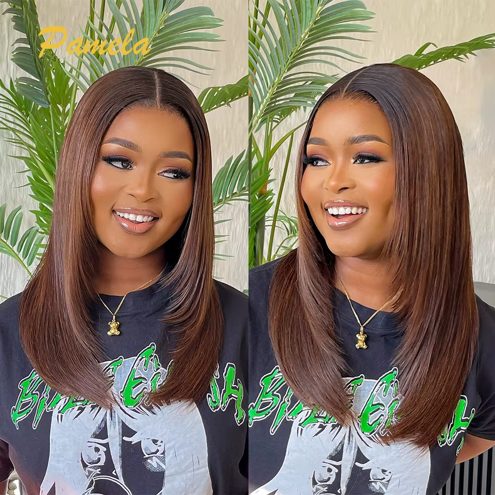 Perruques Bob coupe lutin cheveux humains Ombre couleur marron Bob perruque de cheveux humains 13x6