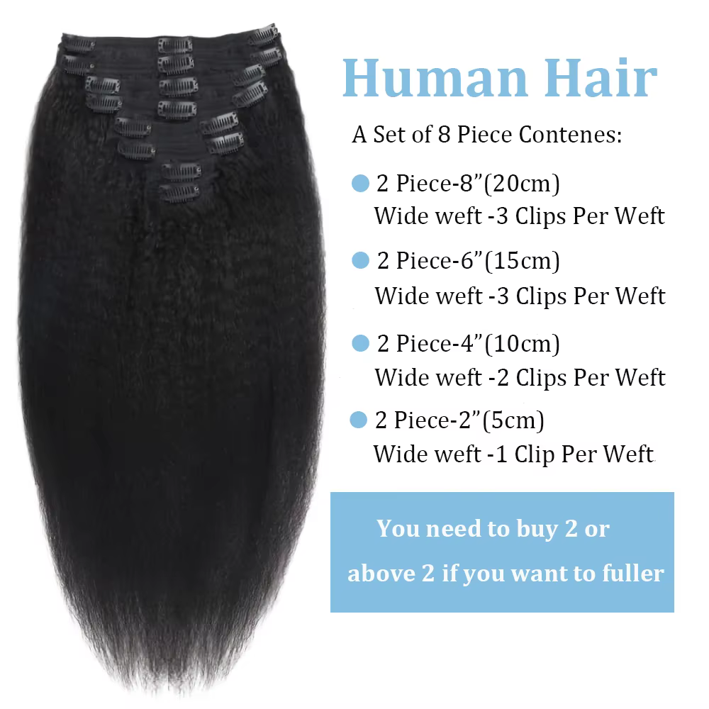 Extensions de cheveux humains crépus lisses, couleur naturelle, 100% cheveux humains Remy, 120G, 8 p