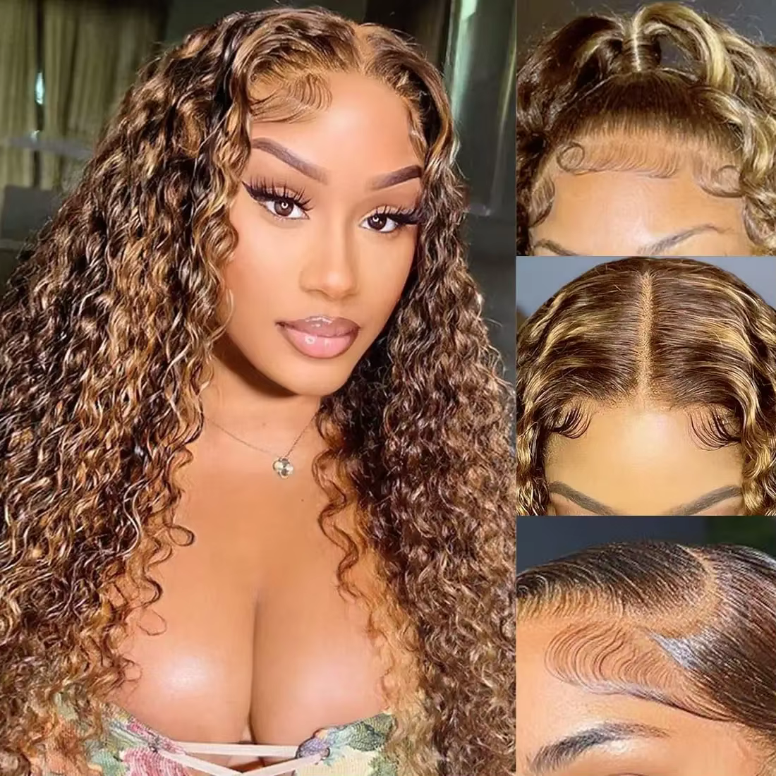 30 pouces 250 densité mettre en évidence miel brun bouclés dentelle avant perruques de cheveux humai
