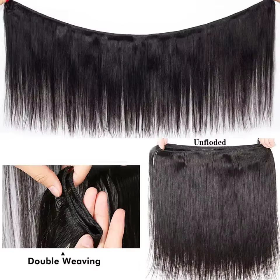 Extensions de cheveux humains brésiliens vierges, lisses, couleur naturelle, 30-36 pouces, 1, 3 ou 4
