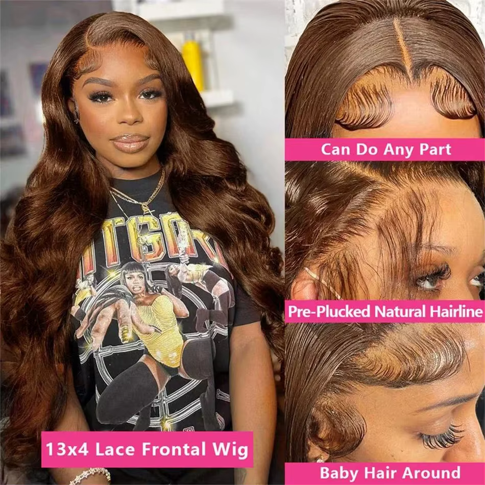 30 40 pouces brun chocolat perruques de cheveux humains vague de corps 13x5 13x6 HD dentelle avant p