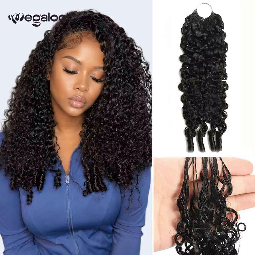 Extensions de cheveux humains bouclés Mégalook Burmese Curly au crochet, sans nœuds, pré-séparées, e