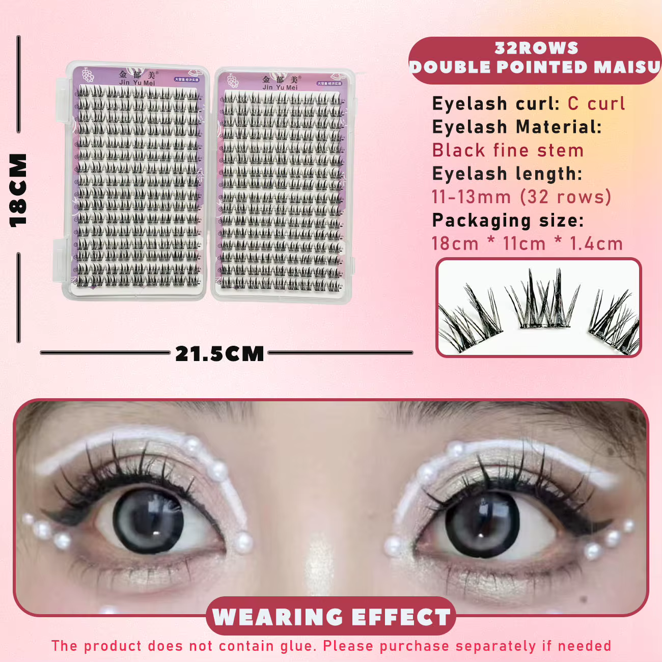Extensions de Cils Double Blé, 32 Rangées, Grande Capacité, Grappe Individuelle, Look Naturel, Faux 