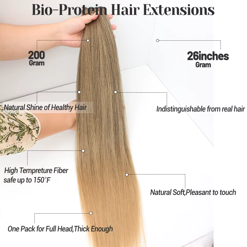 Tissage en lot synthétique lisse russe, Extensions capillaires en Fiber de 65cm, 200G, Bio protéine,