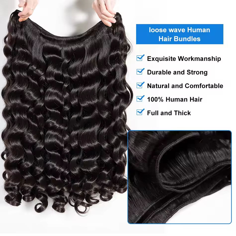 Extensions de cheveux humains brésiliens vierges non traités, ondulés lâches, 30, 32, 40 pouces, 1,