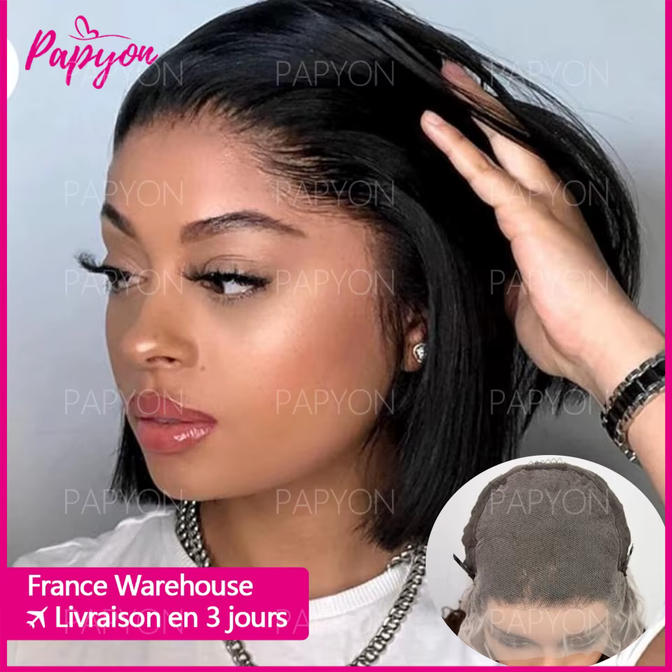 Perruque Courte 13X6 Transparent 15A Bob Wig Perruques Cheveux Humains Wigs Human Hair Cheveux Humai