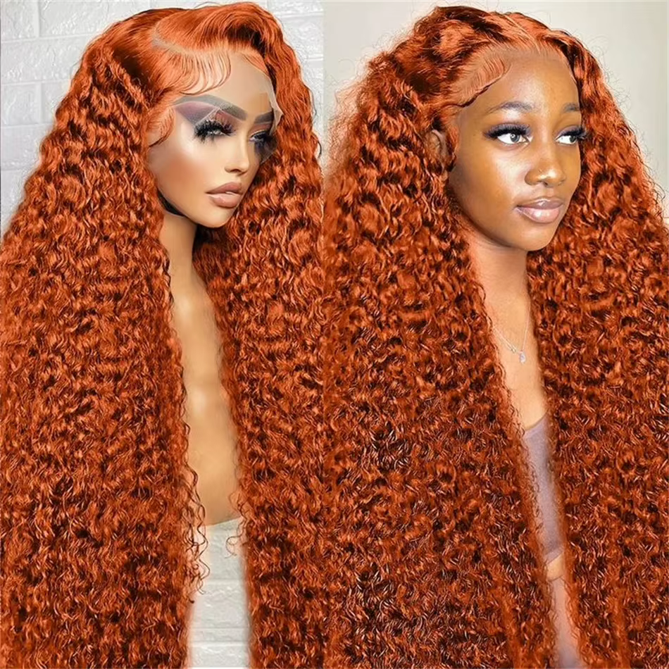 Perruque Lace Front Wig Naturelle Bouclée, Cheveux Humains, Deep Wave, 13x4, 13x6, HD, Orange, 30 Po