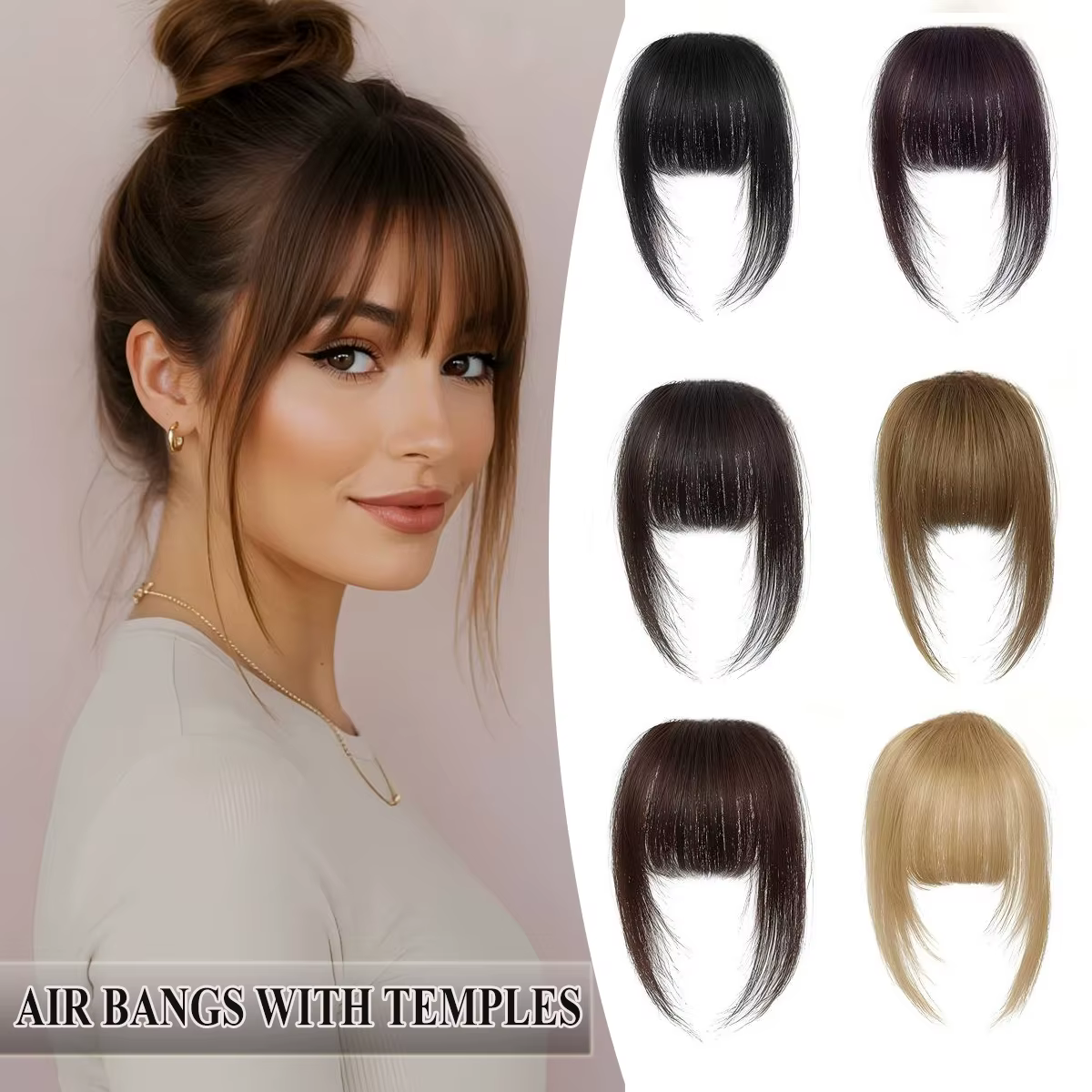 Franges françaises à clipser, extensions de cheveux 100% naturels, franges vaporeuses pour femmes, f