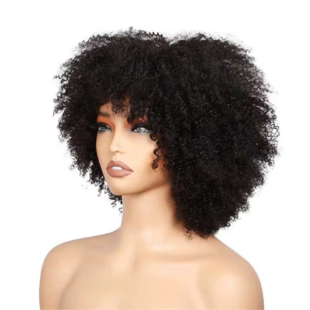 Afro crépus bouclés 100% cheveux humains 250% densité pleine Machine tête perruque brésilienne vierg
